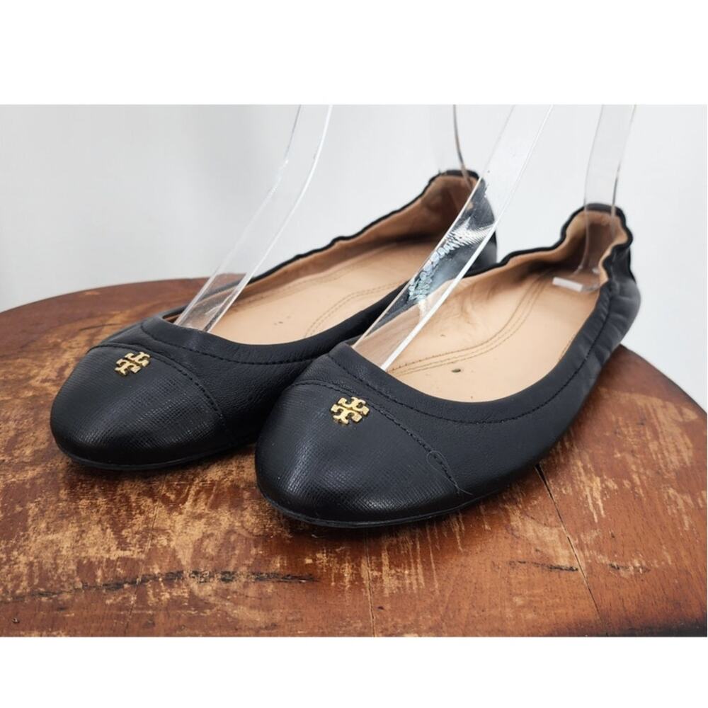 Tory Burch‎ Cap Toe Black Ballet Flats Size 6.5
